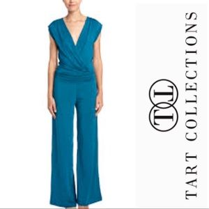 Tart Jumpsuit Faux Wrap Taupe and Green Size Large